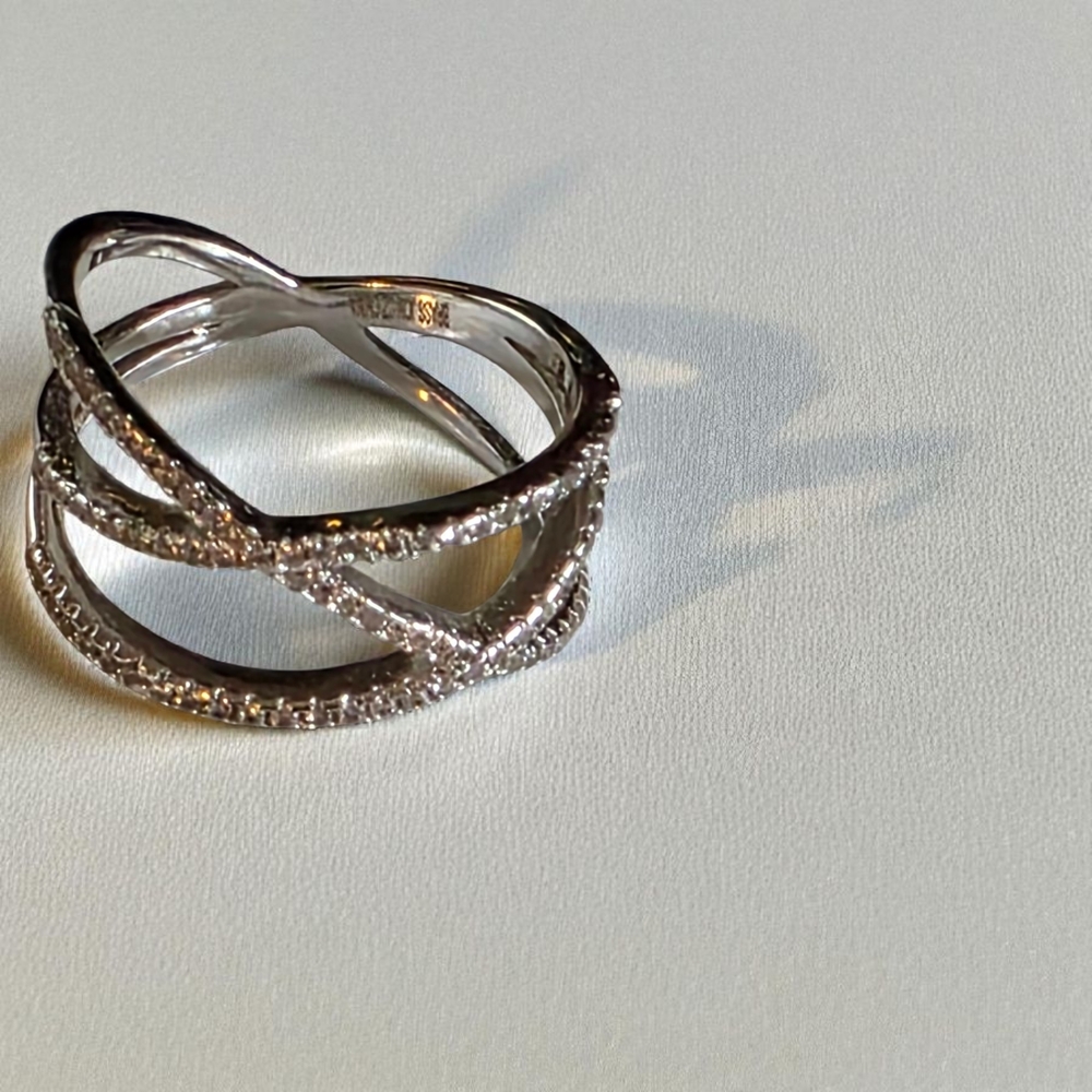 Silver CZ Crisscross Ring